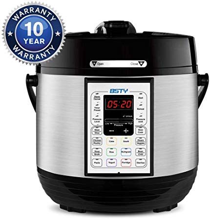 BSTY Premium 6 Quart Pressure Cooker with 13-in-1 Cook Modes Including Slow Cooker and Manual Electric Pressure Cooker | Stainless Steel