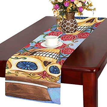D-Story Art Skull Day Of The Dead Table Runner 14x72 inch For Dinner Parties Events Home Decor