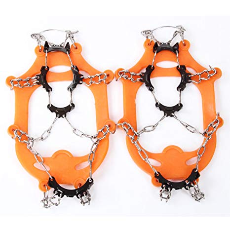 One Pair Anti-Slip Snow Grippers Ice Cleats Shoe Boot Tread Grips Traction Crampon Snow Walking Walker,11 Teeth,Orange