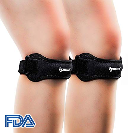 IPOW 2 Pack Knee Pain Relief & Patella Stabilizer Knee Strap Brace Support for Hiking, Soccer, Basketball, Running, Jumpers Knee, Tennis, Tendonitis, Volleyball & Squats