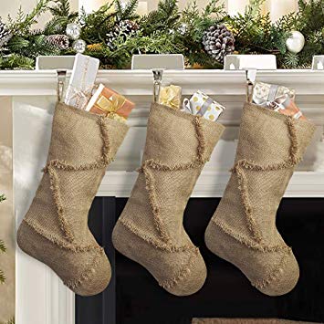 Ivenf Reverse Seam Christmas Stockings, 3 Pack 18 inches Burlap for Xmas Party Decorations Home Decor