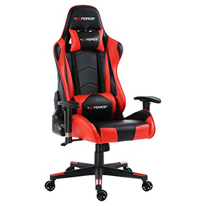 GTFORCE PRO FX RECLINING SPORTS RACING GAMING OFFICE DESK PC CAR LEATHER CHAIR (Red)