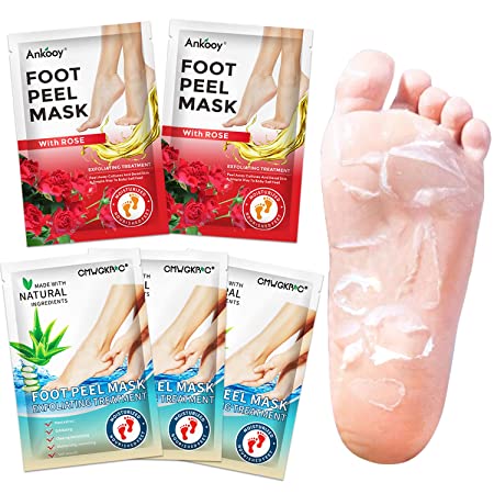 Foot Peel Mask 5 Pack, Foot Mask for Dry Cracked Feet-Remove Dead Skin and Calluses - Make Your Feet Baby Soft - Exfoliating Peeling Foot Mask,Feet Peeling Mask With Rose and Aloe Vera Gel for Men and Women