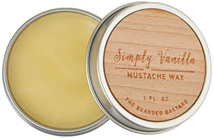 Simply Vanilla Mustache Wax by The Bearded Bastard 1 oz. Tin of Strong Hold Mustache Wax – All Day Hold Mustache Wax with Beeswax & Jojoba Oil – ALL-NATURAL Great Smelling Mustache Care