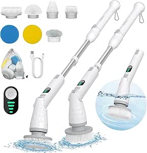 Ultrean Electric Spin Scrubber, 2024 Full-Body IPX7 Waterproof Shower Scrubber, Cordless Cleaning Brush with Long Handle 2 Adjustable Speed, Power Scrubber for Bathroom Kitchen Floor Glass