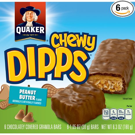 Quaker Peanut Butter Chewy Dipps Granola Bars,1.05 oz bars 6 Bars per Pack (Pack of 6)