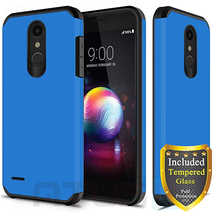 LG K30 Case, LG Harmony 2 Case, LG Phoenix Plus Case, LG Premier Pro Case, LG K10 2018 Case, with Full Cover Tempered Glass Screen Protector, ATUS Hybrid Dual Layer Protective TPU Case (Blue/Black)