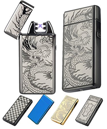 [2016 New Release] Electronic USB Rechargeable Lighters-The Best Cigarette Lighter With New Design, Windproof, Flameless, Dual Pulse Arc. Souvernir Gift For Men, Women & Ladies (Black Dragon)