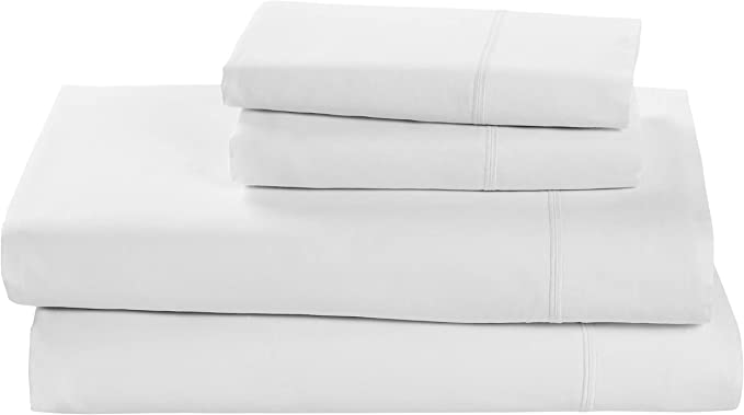 Amazon Brand – Rivet Soft 100% Percale Cotton Bed Sheet Set, Easy Care, Full, White