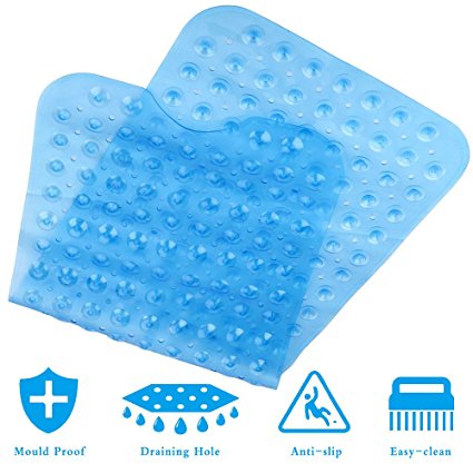 Non Slip Bath Mat, KOEPUO Extra Long Shower Mats Anti Slip Bathtub Mat Anti Bacterial Machine Washable Tub Mat with 200 Suction Cups 40" x 16" (Light Blue)