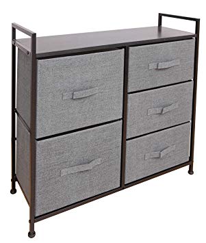 East Loft Storage Cube Dresser | Organizer for Closet, Nursery, Bathroom, Laundry or Bedroom | 5 Fabric Drawers, Solid Wood Top, Durable Steel Frame | Charcoal