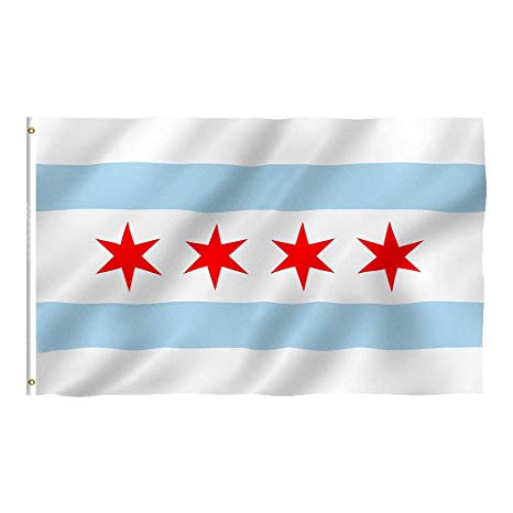 Oniche Chicago Flag 3x5 Ft City of Chicago Flag Polyester Vivid Color Flag Chicago IL Flags with Brass Grommets(Chicago Flag)