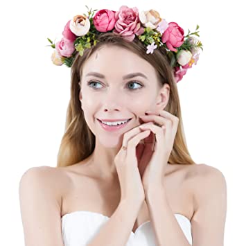 Women Flower Wreath Crown Floral Wedding Garland Headband Handmade Bridal Hair Accessories