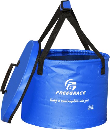 Freegrace Premium Collapsible Bucket with Mesh Pocket -Multifunctional Folding Bucket -Perfect Gear For Camping, Hiking & Travel