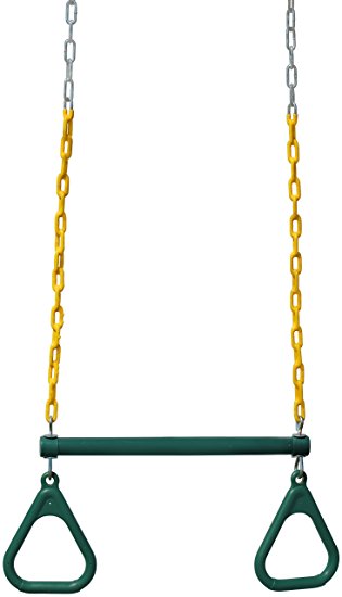 Jungle Gym Kingdom 18" Steel Trapeze Swing Bar with Rings 38" Heavy Duty Chain Swing Set Accessories