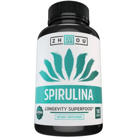 Non-GMO Spirulina Tablets - Highest Quality Spirulina on Earth - Sustainably Grown in California without Pesticides - 100% Vegetarian & Non-Irradiated - 180 Tablets