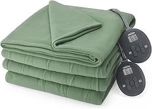 Sunbeam Royal Ultra Fleece Heated Electric Blanket Queen Size, 90" x 84", 12 Heat Settings, 12-Hour Selectable Auto Shut-Off, Fast Heating, Machine Washable, Warm and Cozy, Matcha