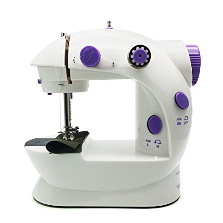 FlatLED Mini Sewing Machine, Double Thread Double Speed, Portable With Small Light and Foot Pedal AC100-240V, Purple