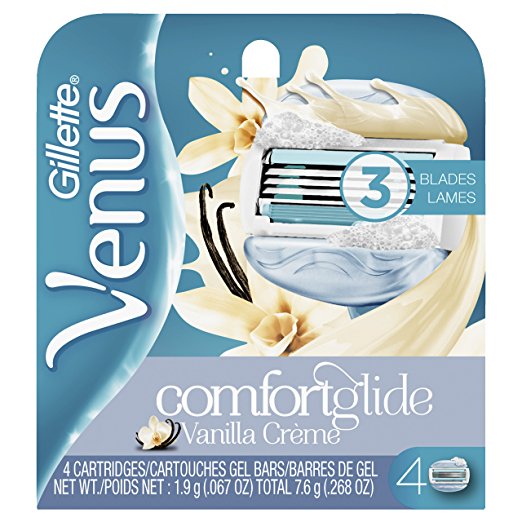 Gillette Venus Comfortglide Women's Razor Refills, Vanilla Creme, 4 Count, Womens Razors / Blades