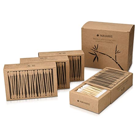 Navaris Bamboo Cotton Swabs - 100% Recyclable Biodegradable Eco Friendly - Zero Waste Alternative to Single Use Plastic - Pack of 4 (800 Pieces Total)