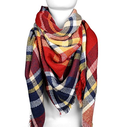 AOFU Winter Blanket Scarf Classic Tassel Plaid Scarf Warm Soft Tartan Wrap Shawl