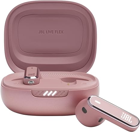 JBL Live Flex Earphones, In Ear Bluetooth Earphones with 40 hours of Battery Life, Noise Cancelling and Water Resistant, in Pink