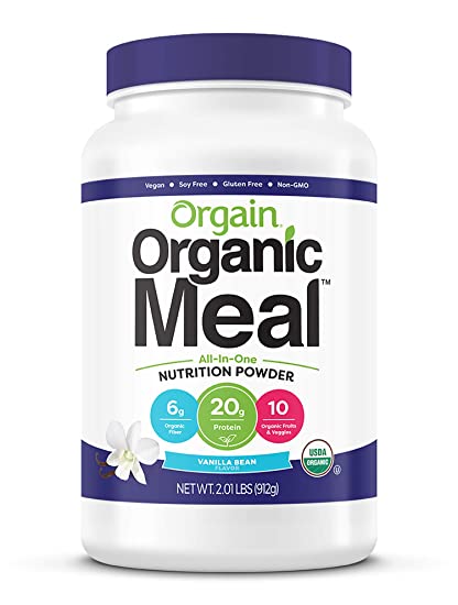 Orgain Organic Plant Based Meal Replacement Powder, Vanilla Bean - 20g Protein, Vegan, Dairy Free, Gluten Free, Lactose Free, Kosher, Non-GMO, 2.01 Pound (Packaging May Vary)