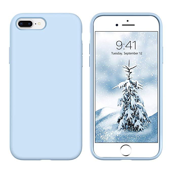 iPhone 7 Plus Cases, iPhone 8 Plus Case, DUEDUE Liquid Silicone Soft Gel Rubber Slim Fit Cover with Microfiber Cloth Lining Cushion Shockproof Full Body Protective Anti Scratch Case for iPhone 8 Plus/ iPhone 7 Plus for Women Men, Blue