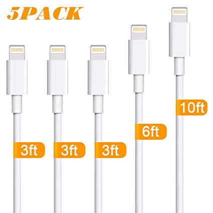 iPhone Charger,Atill 5 Pack 3ft/3ft/3ft/6ft/10ft Lightning Cable iPhone Charging Syncing Cord Charger Cable Compatible iPhone X 8 8Plus 7 7Plus 6s 6sPlus 6 6Plus SE 5 5s 5c more