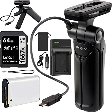 Sony GP-VPT1 Remote Control Tripod Shooting Grip for One Handed Vlogging Video Shoots Adjustable Angle Creative and Stable Selfie Bundle w/Lexar 64GB   GBX Battery & Charger Compatible with NP-BX1