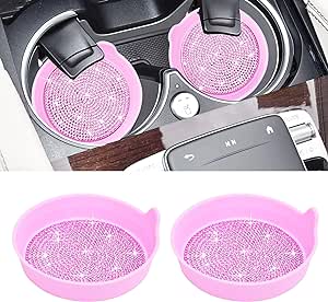 Amooca Car Cup Coaster Universal Non-Slip Cup Holders Bling Crystal Rhinestone Car Interior Accessories 2 Pack Pink Whole Rhinestone