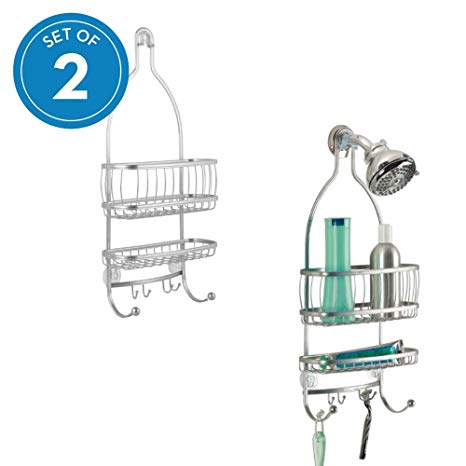 InterDesign York Metal Wire Hanging Shower Caddy, Extra Wide Space for Shampoo, Conditioner, and Soap with Hooks for Razors, Towels, and More Set of 2 Silver