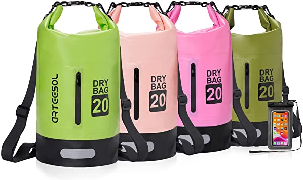 arteesol Dry Bag, 5L 10L 20L 30L Waterproof Dry Bag/Sack Waterproof Bag with Waterproof Phone Case Long Adjustable Strap for Kayaking Boat Tour Canoe, Fishing, Rafting, Swimming, Snowboarding