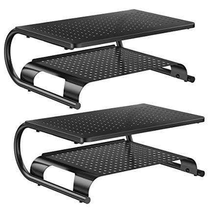 Monitor Stand Riser with Vented Metal Base, 2 Tier Desk Organizer Stand for Laptop Computer, Desktop Printer Stand with Anti-Slip Pads Holds 50lbs, Versatile as Storage Shelf & Screen Holder 2 Pack