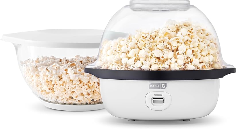 DASH SmartStore™ Deluxe Stirring Popcorn Maker, Hot Oil Electric Popcorn Machine with Large Lid for Serving Bowl and Convenient Storage, 24 Cups – White