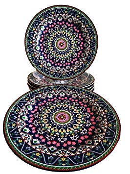 MGHSD Persian Porcelain 6-Piece Dessert Plates, Elegant Serving Plate Set for Salad, Pasta and More, (7,3 Inches) (6, NAVY BLUE)