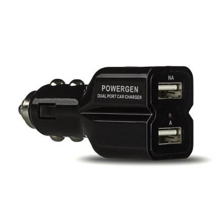 PowerGen® 4.2Amps / 20W Dual USB Car charger Designed for Apple and Android Devices - Black
