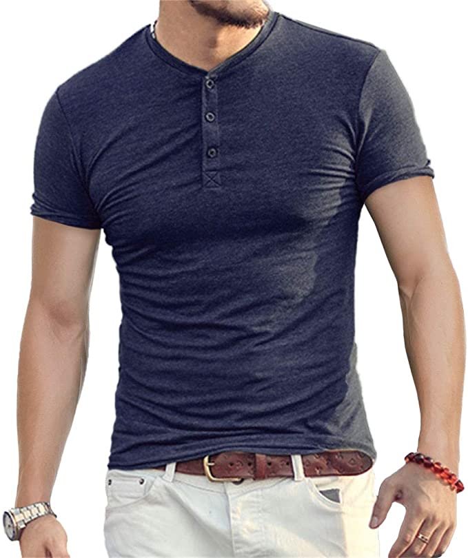 Aiyino Men's Casual Slim Fit Short/Long Sleeve Henley T-Shirts Cotton Shirts
