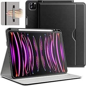 JETech Case for iPad Pro 11-Inch 4/3/2 (2022/2021/2020 Model), PU Leather Folio Protective Cover with Hand Strap, Pencil Holder & Pocket, Multi-Angle Viewing (Black)