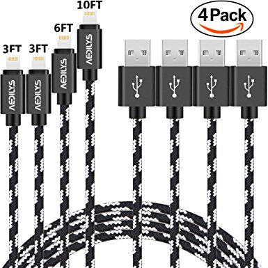 AEDILYS iPhone Charger, 4Pack [3FT 3FT 6FT 10FT] Nylon Braided Lightning to USB Cable Fast Sync Charging Cord for iPhone 7/7 Plus/6s/6s Plus/6/6 Plus/5/5S/5C/SE/iPad and iPod (Black,4Pack)