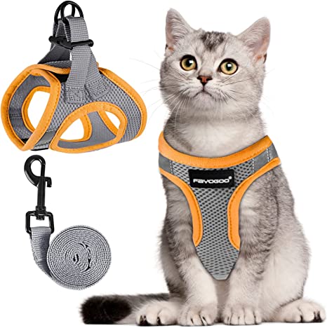 Cat Harness, Cat Leash and Harness Set for Walking Escape Proof, Harness for Small Cats/Small Dogs, Large Kitten/Puppy Harness and Leash, Harness for Cats S-XXL( Gray, Large)