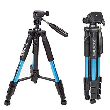 ZOMEI 55" Compact Light Weight Travel Portable Folding SLR Camera Tripod for Canon Nikon Sony DSLR Camera Video with Carry Case（Blue)