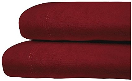 Tribeca Living Luxury Solid Flannel Deep Pocket Sheet Set, Dark Red, King