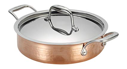 Lagostina Q5544464 Martellata Tri-ply Hammered Stainless Steel Copper Dishwasher Safe Oven Safe Stockpot/Casserolle Cookware, 3-Quart, Copper