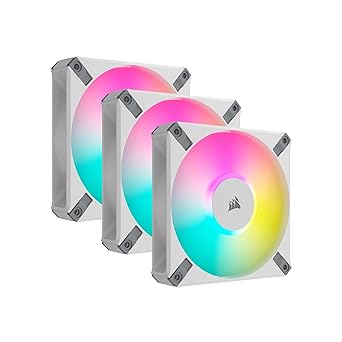 Corsair iCUE AF120 RGB Elite 120mm PWM Triple Fan Kit - Eight RGB LEDs Per Fan - AirGuide Technology - Fluid Dynamic Bearing - Zero RPM Fan Mode - Included iCUE Lighting Node CORE Controller - White