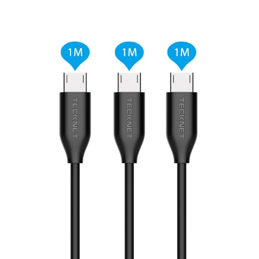 TeckNetreg 3 Premium 328ft  1M Micro USB Cable Pack High Speed USB 20 A Male to Micro B Sync and Charge Cables for Android Samsung HTC Motorola Nokia and More Black