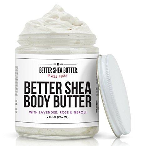 Whipped Body Butter with Lavender, Rose and Neroli. Moisturizing, Fast-Absorbing, Luxurious. Made with Organic and Wildcrafted Ingredients.No Synthetic Fragrances, SLS, Parabens. 9 fl oz
