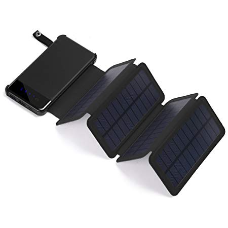 Shinngo Solar Charger 8000 mAh Portable Power Bank with 4 Detachable Solar Panels Charger Dual 2.1A USB Port Foldable Battery Pack with LED Light for Outdoor Activities Suits for iPhone,Samsung etc