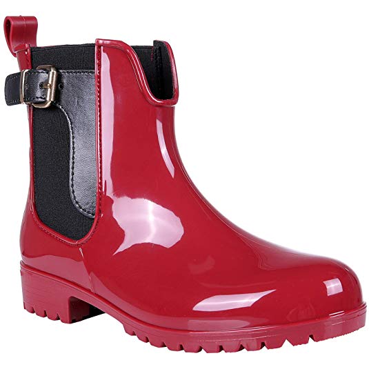 Womens Ankle Rain Boots Shiny Waterproof Short Chelsea Boots