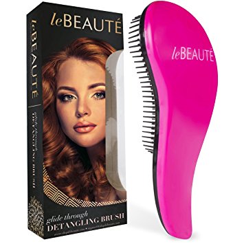Le Beaute Detangling Hair Brush - Professional Salon Quality Wet and Dry Brush for Tangles w/ No Pain - Perfect For Thick, Wavy, Curly, or Thin Hair on Women, Girls and Kids - Pink